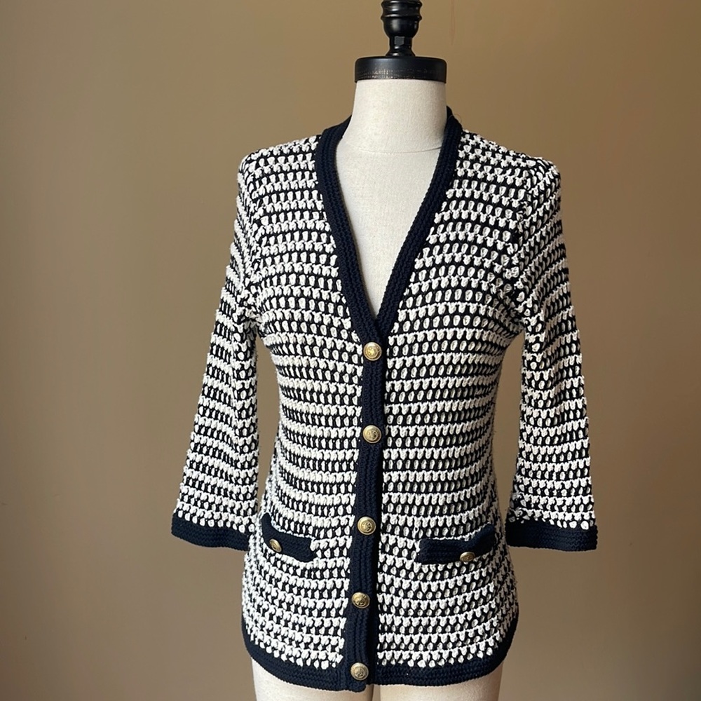 Cabi Sweater Crochet Black And White Womens Medium Bu… Gem